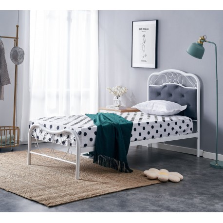 FABRIZIA 90x200 metalseng - Grå / Hvid
