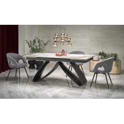 HILARIO Spisebord med udtræk, Beige marmor / Sort