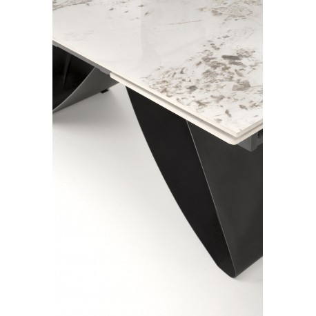 HILARIO Spisebord med udtræk, Beige marmor / Sort