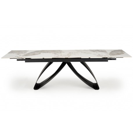 HILARIO Spisebord med udtræk, Beige marmor / Sort