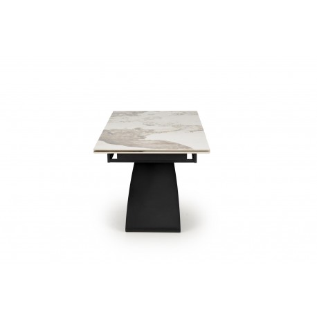 HILARIO Spisebord med udtræk, Beige marmor / Sort