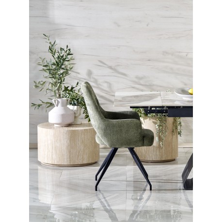 HILARIO Spisebord med udtræk, Beige marmor / Sort
