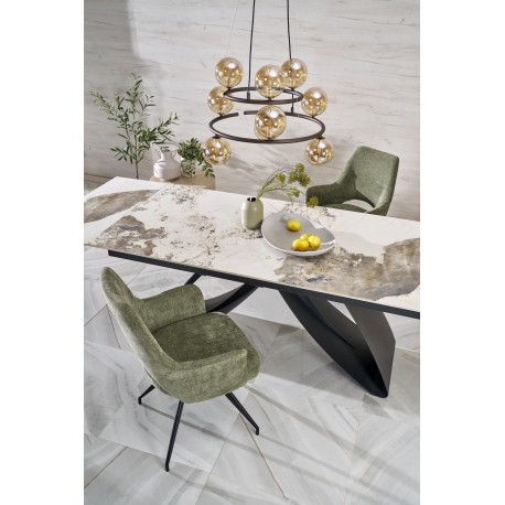 HILARIO Spisebord med udtræk, Beige marmor / Sort