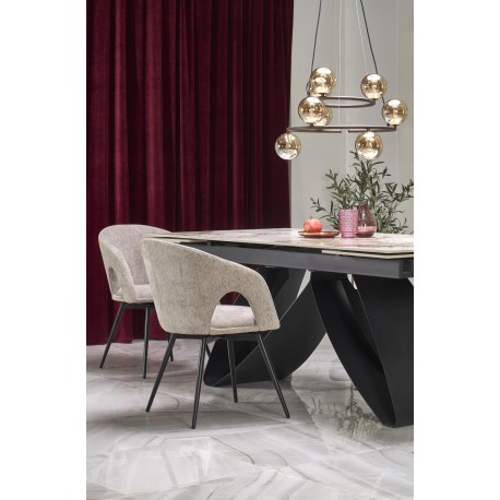 HILARIO Spisebord med udtræk, Beige marmor / Sort