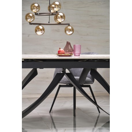 HILARIO Spisebord med udtræk, Beige marmor / Sort