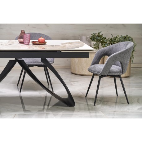 HILARIO Spisebord med udtræk, Beige marmor / Sort