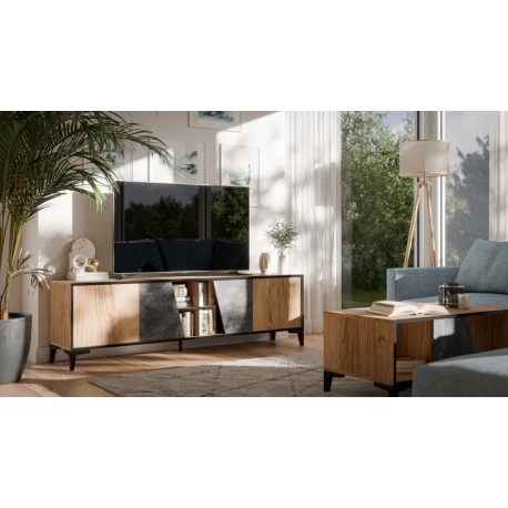OVO TV bord mørk beton/ur-eg