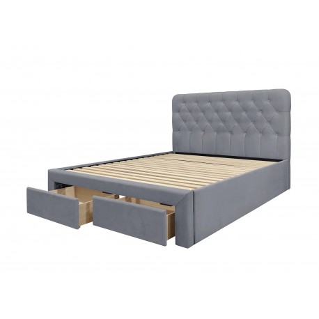 MARISOL 160x200 cm seng med skuffe til Opbevaring - Grå Velour