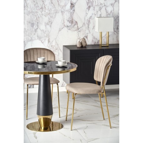 MOLINA Rundt spisebord, Sort marmor / Sort / guld
