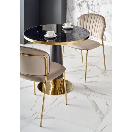 MOLINA Rundt spisebord, Sort marmor / Sort / guld