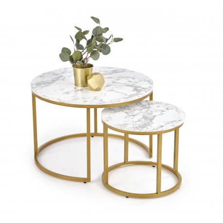 PAOLA Sofabordsæt marmor look / Guld