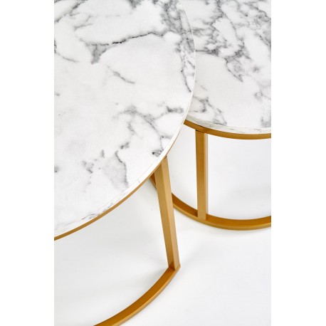 PAOLA Sofabordsæt marmor look / Guld