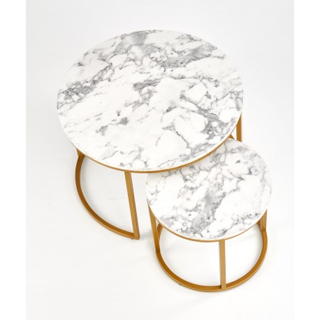 PAOLA Sofabordsæt marmor look / Guld