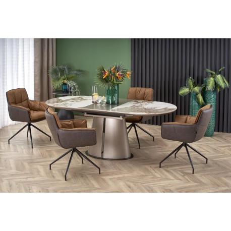 ROBINSON Spisebord med udtræk, Beige marmor / Cappuccino / Sort
