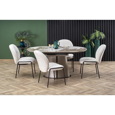 ROBINSON Spisebord med udtræk, Beige marmor / Cappuccino / Sort