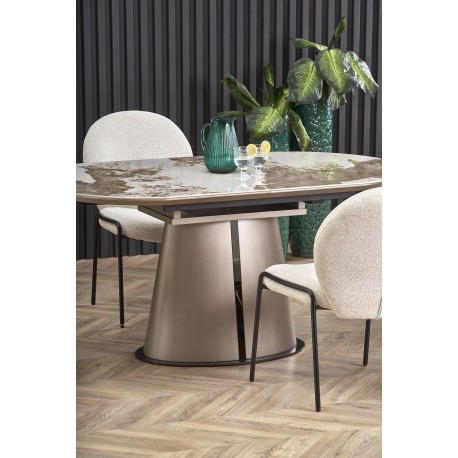 ROBINSON Spisebord med udtræk, Beige marmor / Cappuccino / Sort