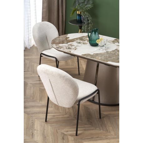 ROBINSON Spisebord med udtræk, Beige marmor / Cappuccino / Sort