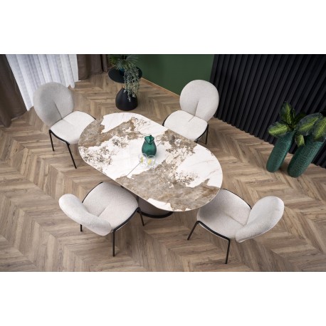 ROBINSON Spisebord med udtræk, Beige marmor / Cappuccino / Sort