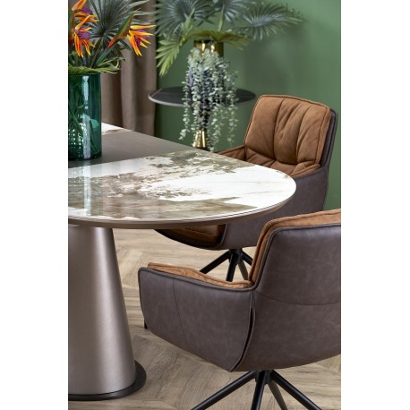 ROBINSON Spisebord med udtræk, Beige marmor / Cappuccino / Sort