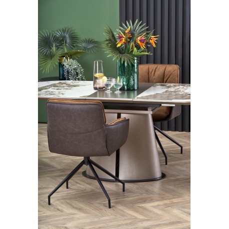 ROBINSON Spisebord med udtræk, Beige marmor / Cappuccino / Sort
