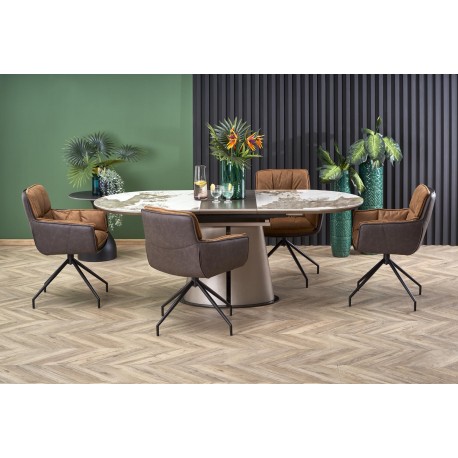 ROBINSON Spisebord med udtræk, Beige marmor / Cappuccino / Sort