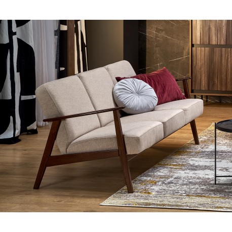 MILANO 3S sofa, Beige CASTEL#15 / mørk Valnød