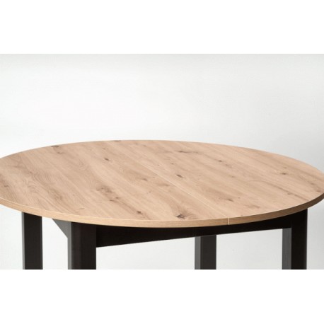 RINGO Rundt spisebord med udtræk 102cm udvides til 142cm - kunstig eg / Sort