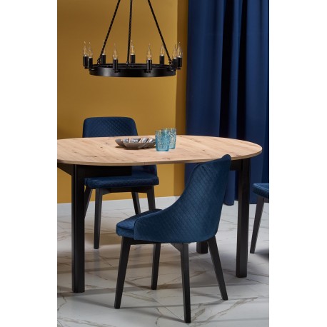 RINGO Rundt spisebord med udtræk 102cm udvides til 142cm - kunstig eg / Sort