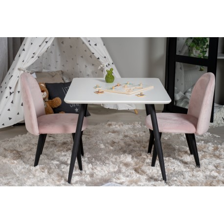 Børne Spisebordssæt Polar 60 x 80 cn med 2 Spisebordsstole i Rosa Velour