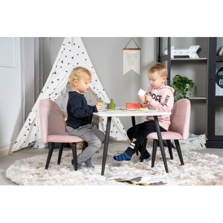 Børne Spisebordssæt Polar 60 x 80 cn med 2 Spisebordsstole i Rosa Velour