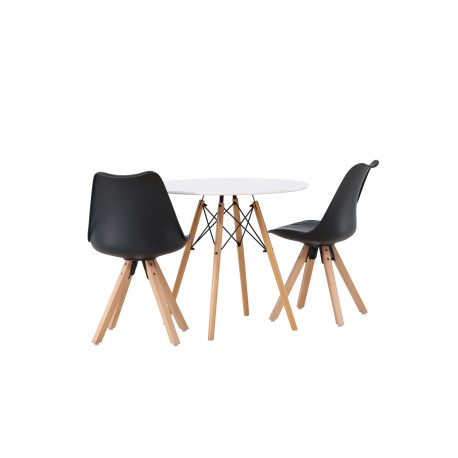 Rundt Spisebordssæt Danburi med Zeno stole - Sort og Hvid