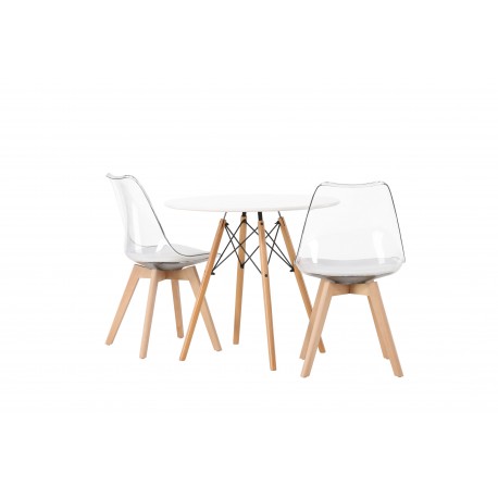 Rundt Spisebordssæt Danburi med Edvin stole - Transparent og Hvid