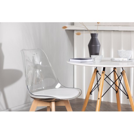 Rundt Spisebordssæt Danburi med Edvin stole - Transparent og Hvid