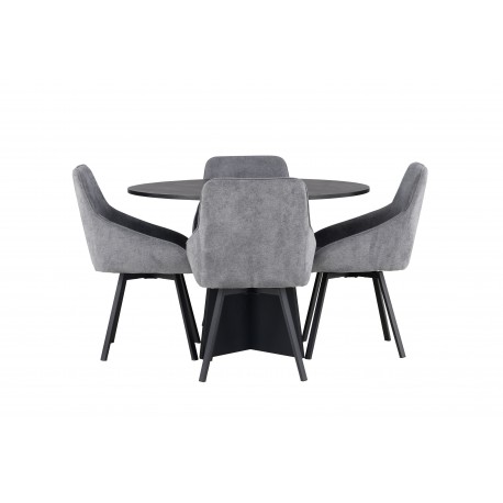 Rundt Spisebordssæt Bootcut med stole Rosie - Sort og Grå