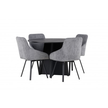 Rundt Spisebordssæt Bootcut med stole Rosie - Sort og Grå
