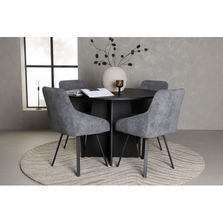 Rundt Spisebordssæt Bootcut med stole Rosie - Sort og Grå