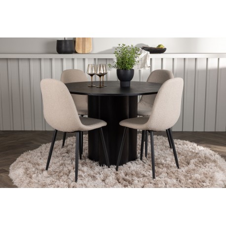 Rundt Spisebordssæt Olivia med stole Polar - Beige og Sort