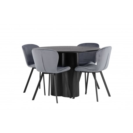 Rundt Spisebordssæt Olivia med stole Lilja - Sort og Grå