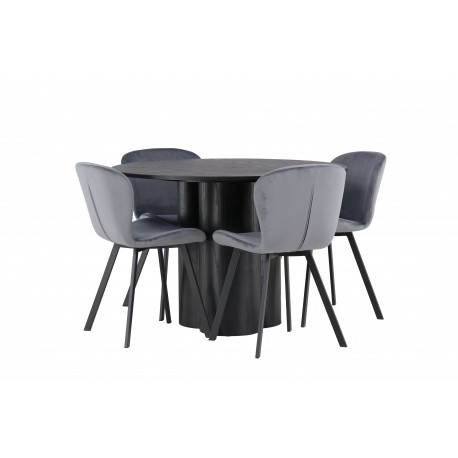 Rundt Spisebordssæt Olivia med stole Lilja - Sort og Grå