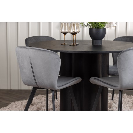 Rundt Spisebordssæt Olivia med stole Lilja - Sort og Grå