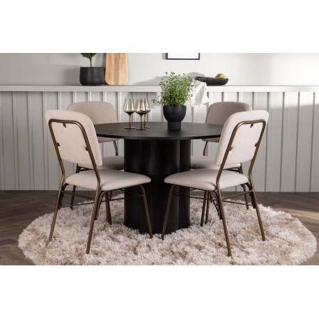 Rundt Spisebordssæt Olivia med stole Seda - Beige og Sort
