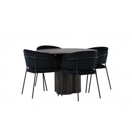 Rundt Spisebordssæt Olivia med stole Selma - Sort og Mocca