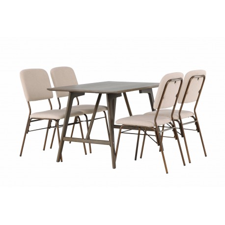 Spisebordssæt Kaseindon med Spisebordsstole Seda - Beige og Mørkebrun