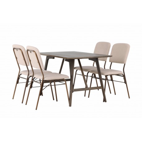 Spisebordssæt Kaseindon med Spisebordsstole Seda - Beige og Mørkebrun