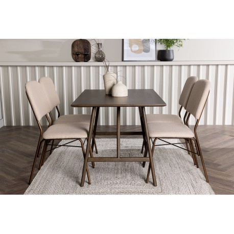 Spisebordssæt Kaseindon med Spisebordsstole Seda - Beige og Mørkebrun