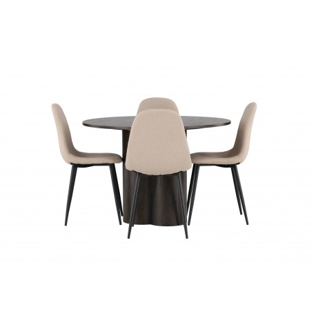 Rundt Spisebordssæt Olivia med stolene Polar - Beige og Mocca