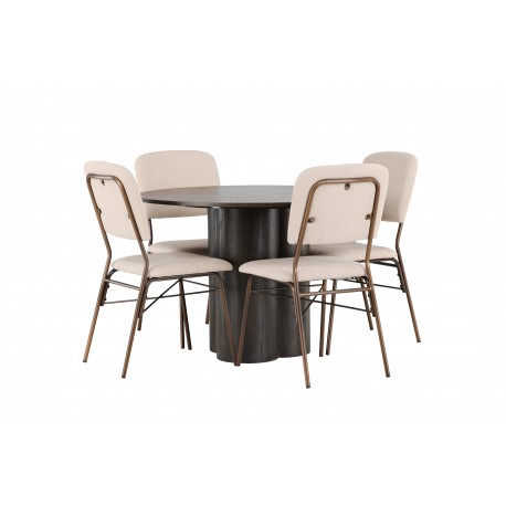 Rundt Spisebordssæt Olivia med stolene Seda - Beige og Mocca