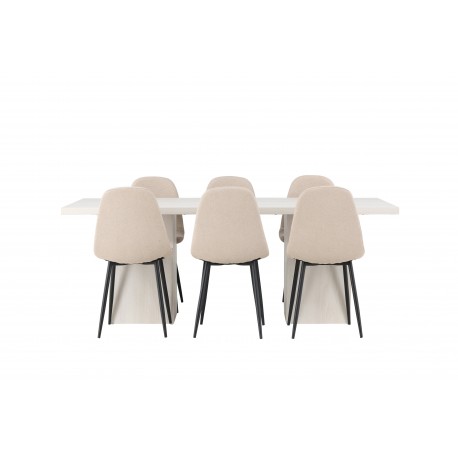 Spisebordssæt Olga med Spisebordsstole Polar - Beige og Hvid