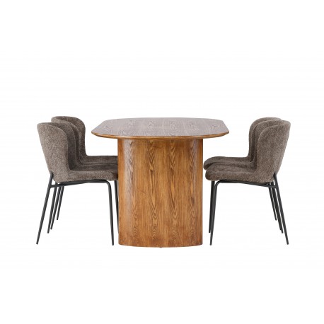 Spisebordssæt Isolde med stole Modesto - Mørkegrå og Natur
