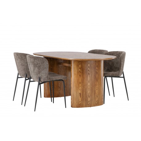 Spisebordssæt Isolde med stole Modesto - Mørkegrå og Natur